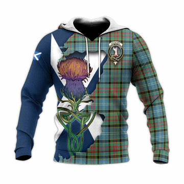 Tartan Vibes Clothing Cathcart Tartan Family Crest Knitted Hoodie Scottish Thistle Celtic Inspired