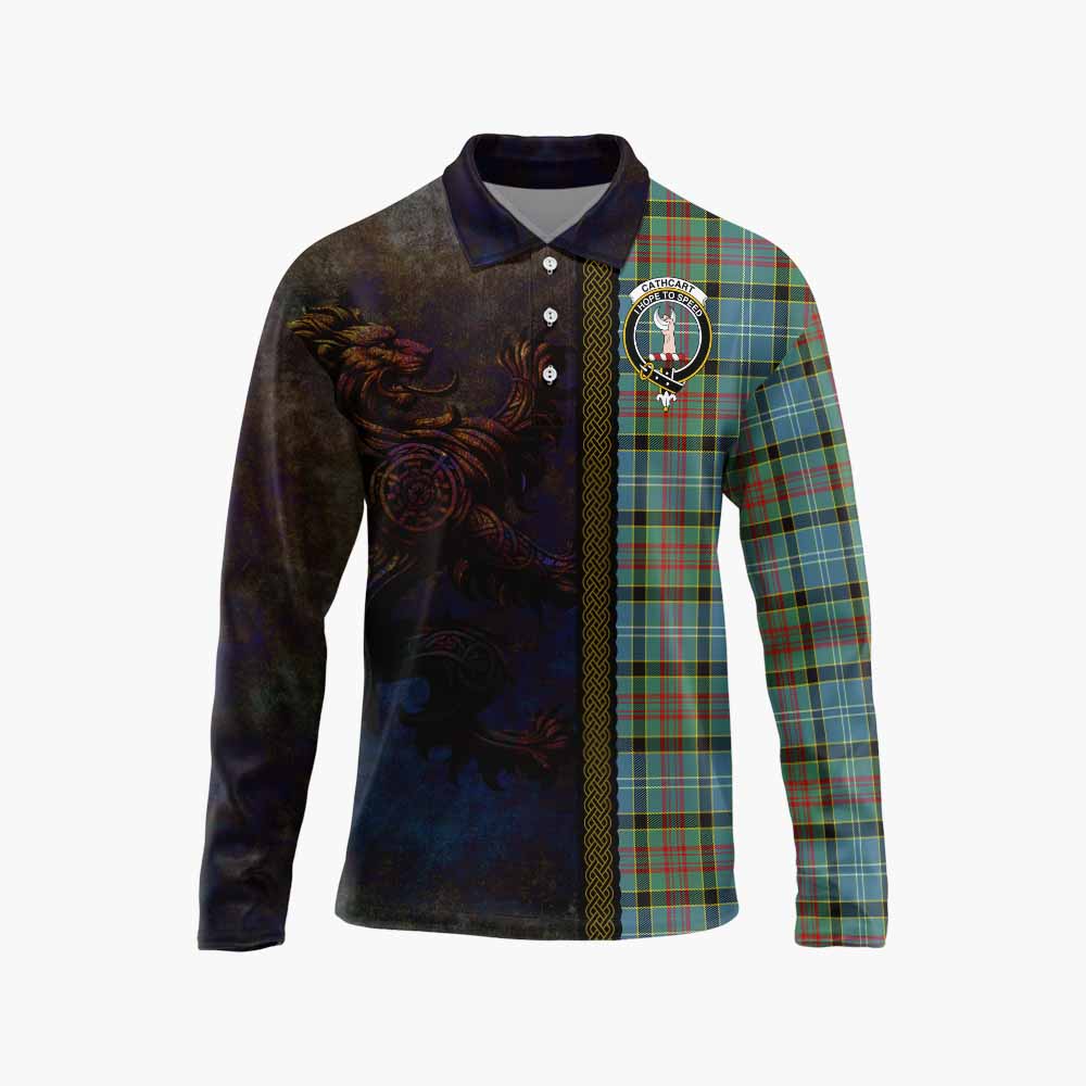 Tartan Vibes Clothing Cathcart Tartan Family Crest Long Sleeve Polo Shirt Alba Gu Brath Be Brave Lion Ancient Style