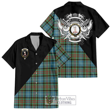 Cathcart Tartan Short Sleeve Button Shirt with Family Crest and Military Logo Style Kid - Tartanvibesclothing Shop