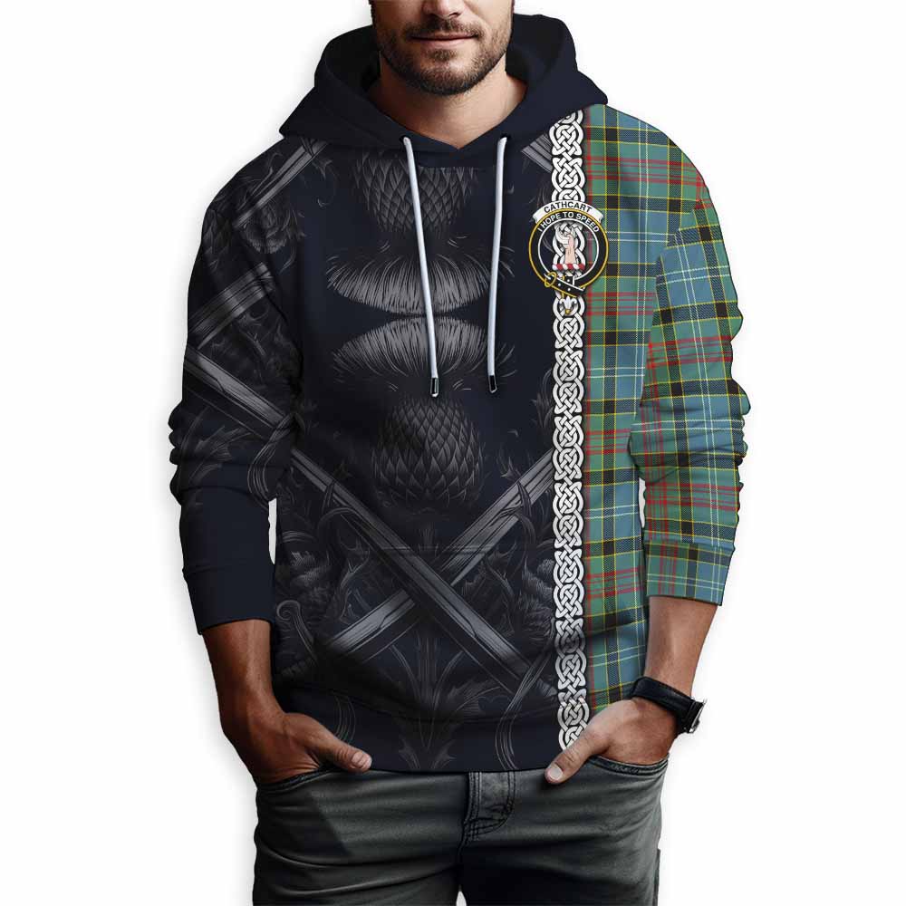 Tartan Vibes Clothing Cathcart Tartan Hoodie with Family Crest Cross Sword Thistle Celtic Vibes