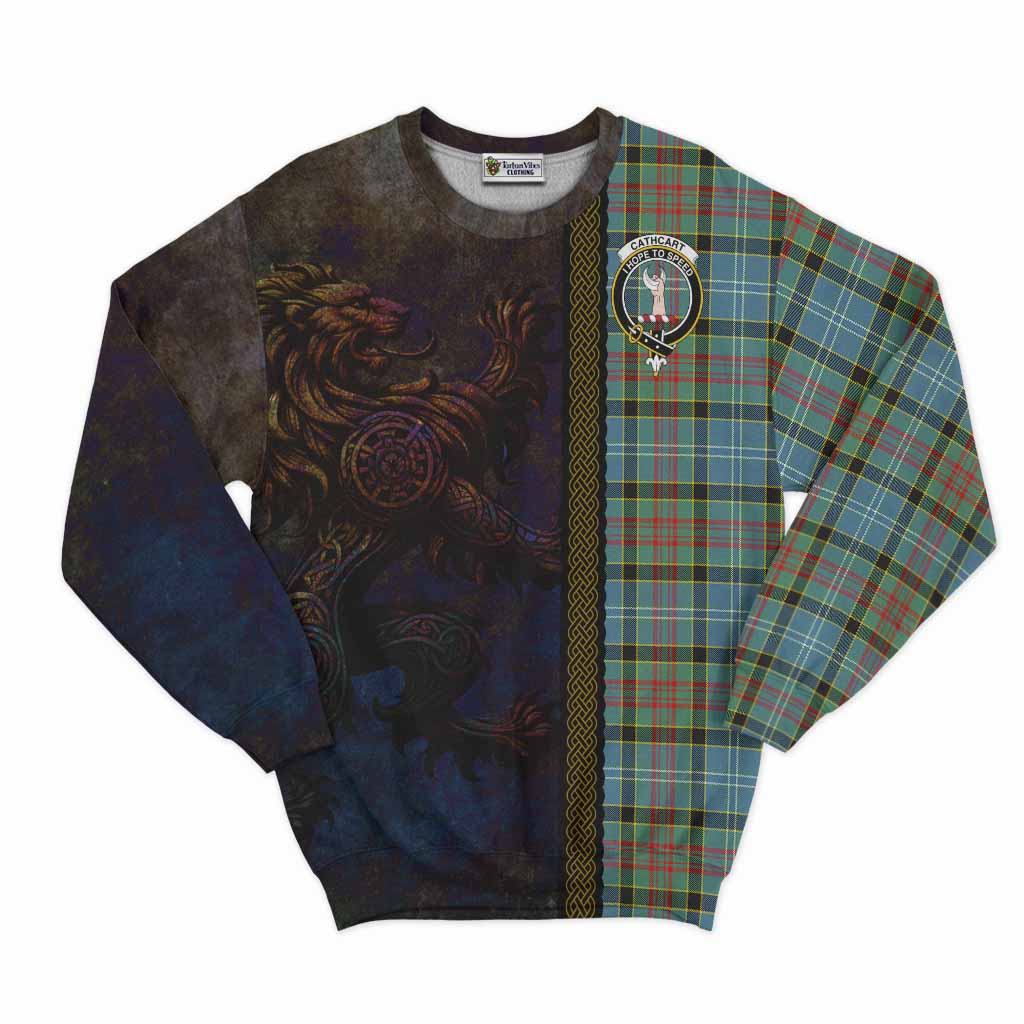 Tartan Vibes Clothing Cathcart Tartan Family Crest Sweatshirt Alba Gu Brath Be Brave Lion Ancient Style