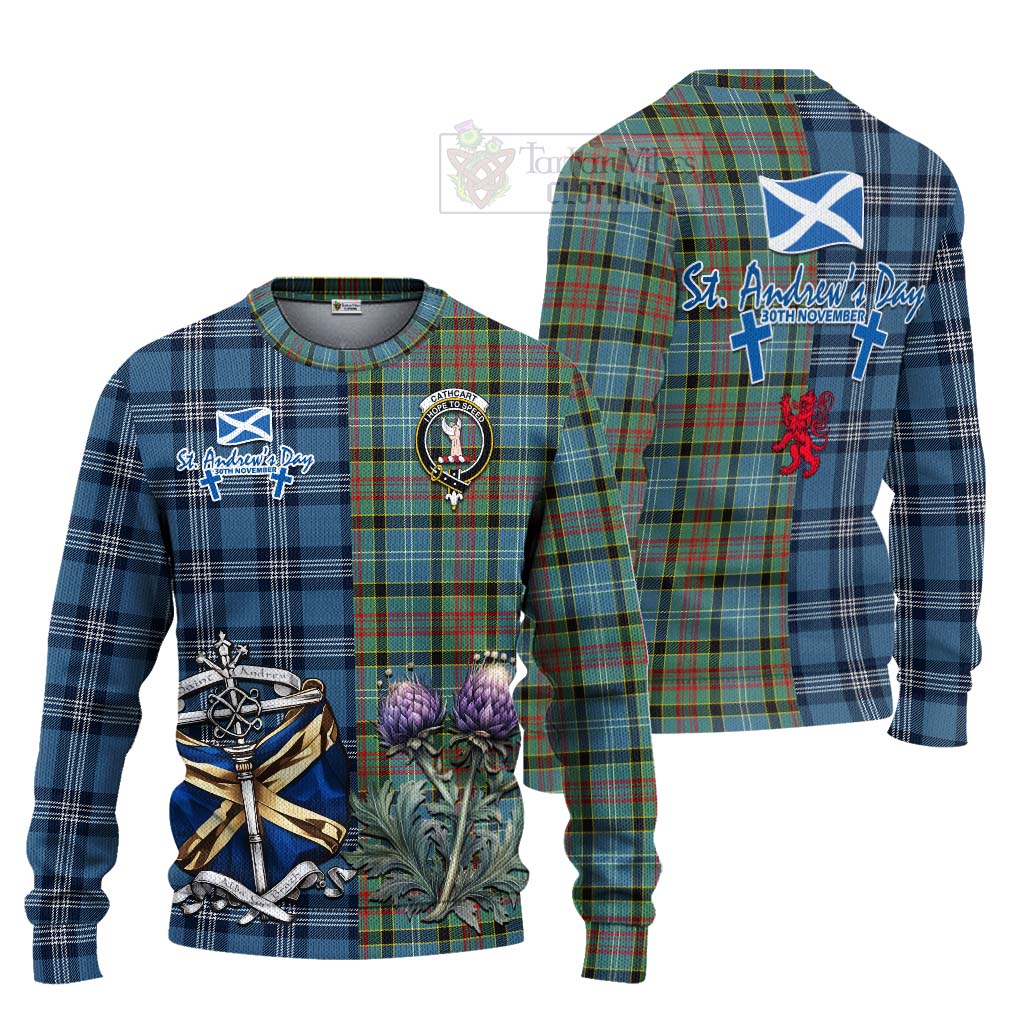 Tartan Vibes Clothing Cathcart Tartan Knitted Sweater Happy St. Andrew's Day Half Tartan Style