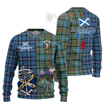 Tartan Vibes Clothing Cathcart Tartan Knitted Sweater Happy St. Andrew's Day Half Tartan Style