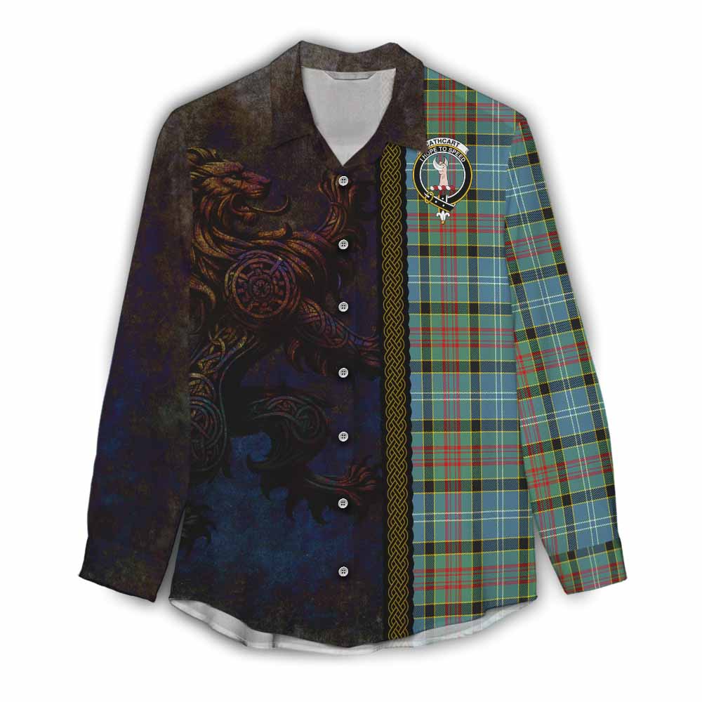 Tartan Vibes Clothing Cathcart Tartan Family Crest Women's Casual Shirt Alba Gu Brath Be Brave Lion Ancient Style