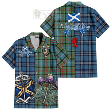 Tartan Vibes Clothing Cathcart Tartan Short Sleeve Button Shirt Happy St. Andrew's Day Half Tartan Style
