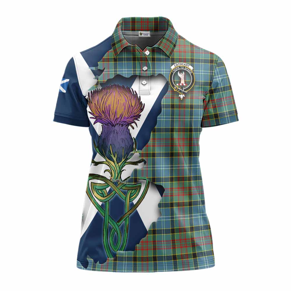 Tartan Vibes Clothing Cathcart Tartan Family Crest Women's Polo Shirt Scottish Thistle Celtic Inspired