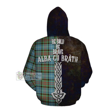 Tartan Vibes Clothing Cathcart Tartan Family Crest Cotton Hoodie Alba Gu Brath Be Brave Lion Ancient Style