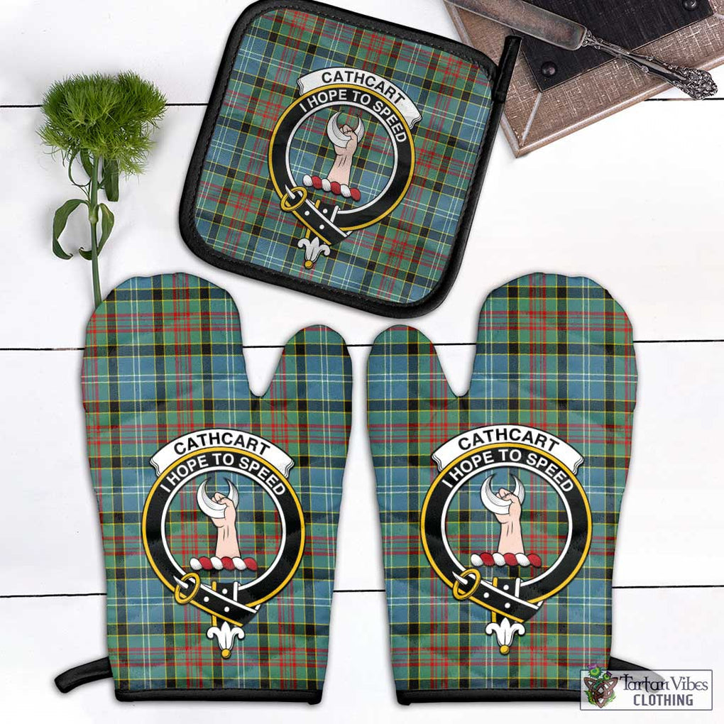 Cathcart Tartan Combo Oven Mitt & Pot-Holder with Family Crest Combo 1 Oven Mitt & 1 Pot-Holder Black - Tartan Vibes Clothing