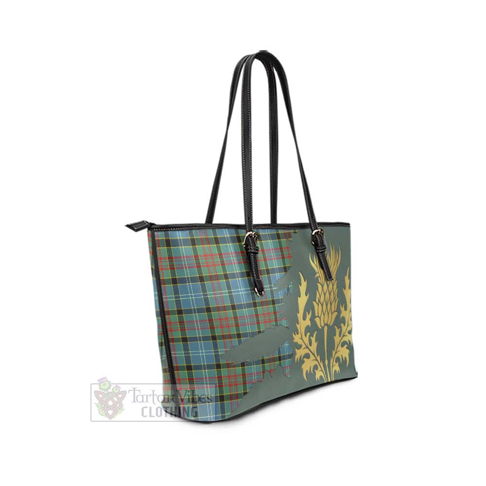 Tartan Vibes Clothing Cathcart Tartan Leather Tote Bag Gold Thistle Style