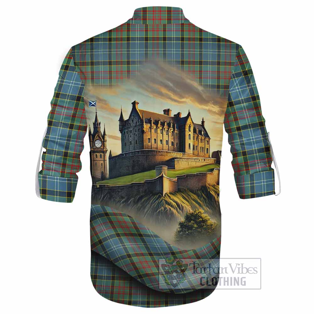 Tartan Vibes Clothing Cathcart Tartan Family Crest Ghillie Kilt Shirt with Scottish Ancient Castle Style