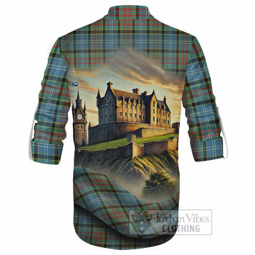 Tartan Vibes Clothing Cathcart Tartan Family Crest Ghillie Kilt Shirt with Scottish Ancient Castle Style