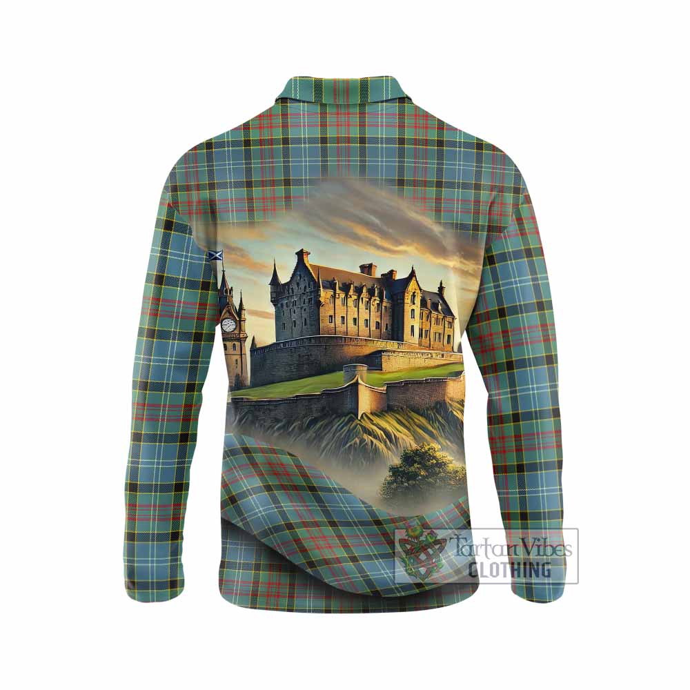 Tartan Vibes Clothing Cathcart Tartan Family Crest Long Sleeve Polo Shirt with Scottish Ancient Castle Style