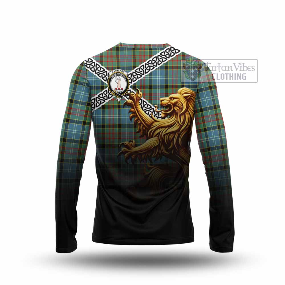 Tartan Vibes Clothing Cathcart Crest Tartan Long Sleeve T-Shirt with Golden Lion Emblem Celtic Style