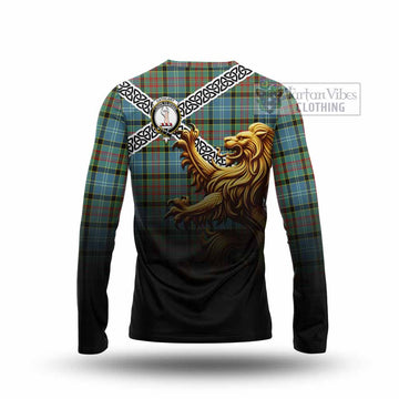 Tartan Vibes Clothing Cathcart Crest Tartan Long Sleeve T-Shirt with Golden Lion Emblem Celtic Style