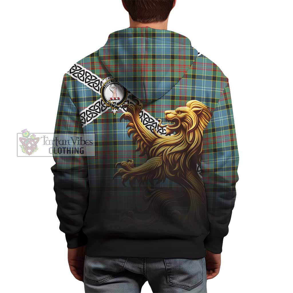 Tartan Vibes Clothing Cathcart Crest Tartan Hoodie with Golden Lion Emblem Celtic Style