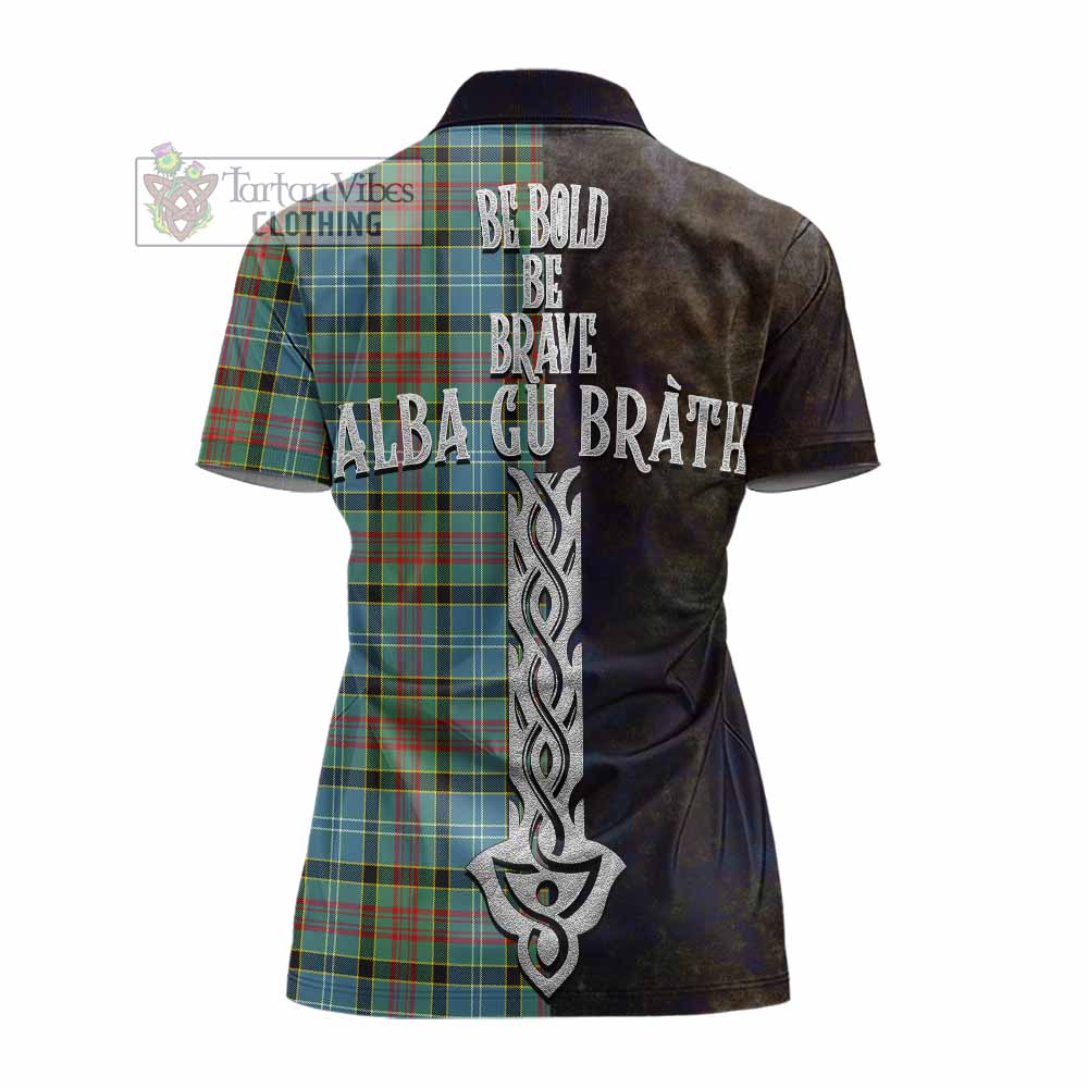 Tartan Vibes Clothing Cathcart Tartan Family Crest Women's Polo Shirt Alba Gu Brath Be Brave Lion Ancient Style