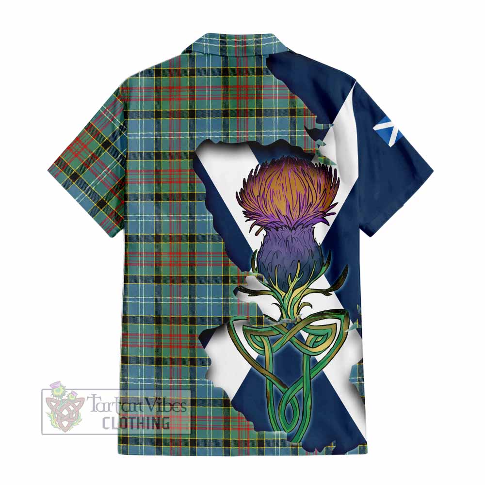 Tartan Vibes Clothing Cathcart Tartan Family Crest Short Sleeve Button Shirt Scottish Thistle Celtic Inspired