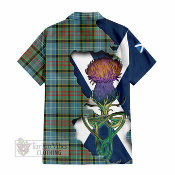 Tartan Vibes Clothing Cathcart Tartan Family Crest Short Sleeve Button Shirt Scottish Thistle Celtic Inspired