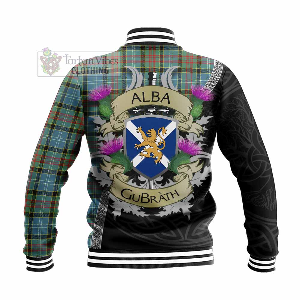 Tartan Vibes Clothing Cathcart Tartan Family Crest Baseball Jacket Lion Rampant Royal Thistle Shield Celtic Inspired