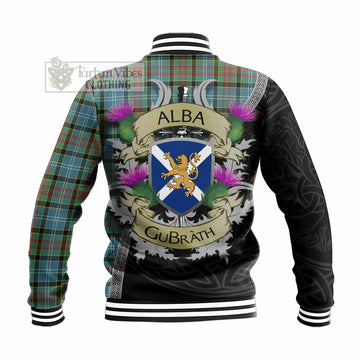 Tartan Vibes Clothing Cathcart Tartan Family Crest Baseball Jacket Lion Rampant Royal Thistle Shield Celtic Inspired