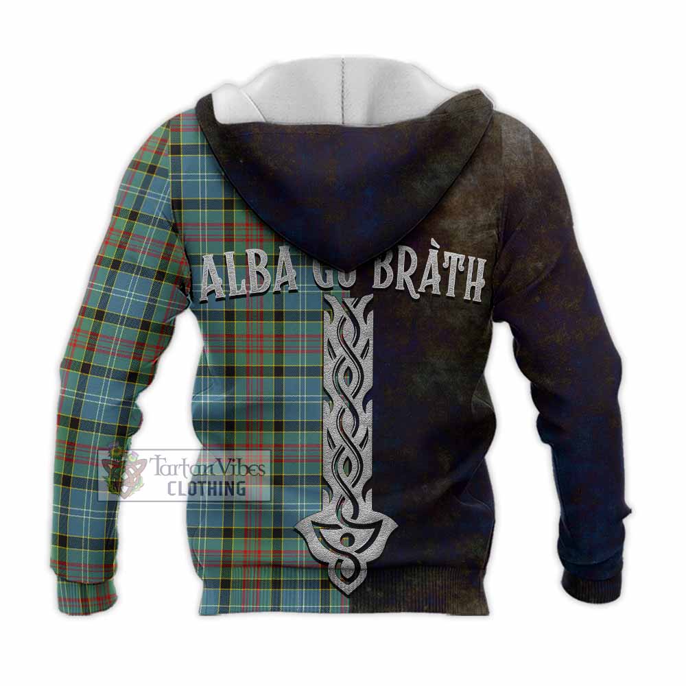 Tartan Vibes Clothing Cathcart Tartan Family Crest Knitted Hoodie Alba Gu Brath Be Brave Lion Ancient Style