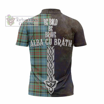 Tartan Vibes Clothing Cathcart Tartan Family Crest Zipper Polo Shirt Alba Gu Brath Be Brave Lion Ancient Style