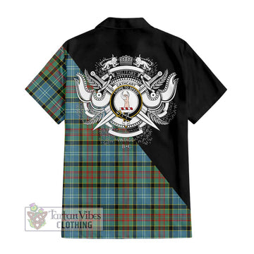 Cathcart Tartan Short Sleeve Button Shirt with Family Crest and Military Logo Style - Tartanvibesclothing Shop