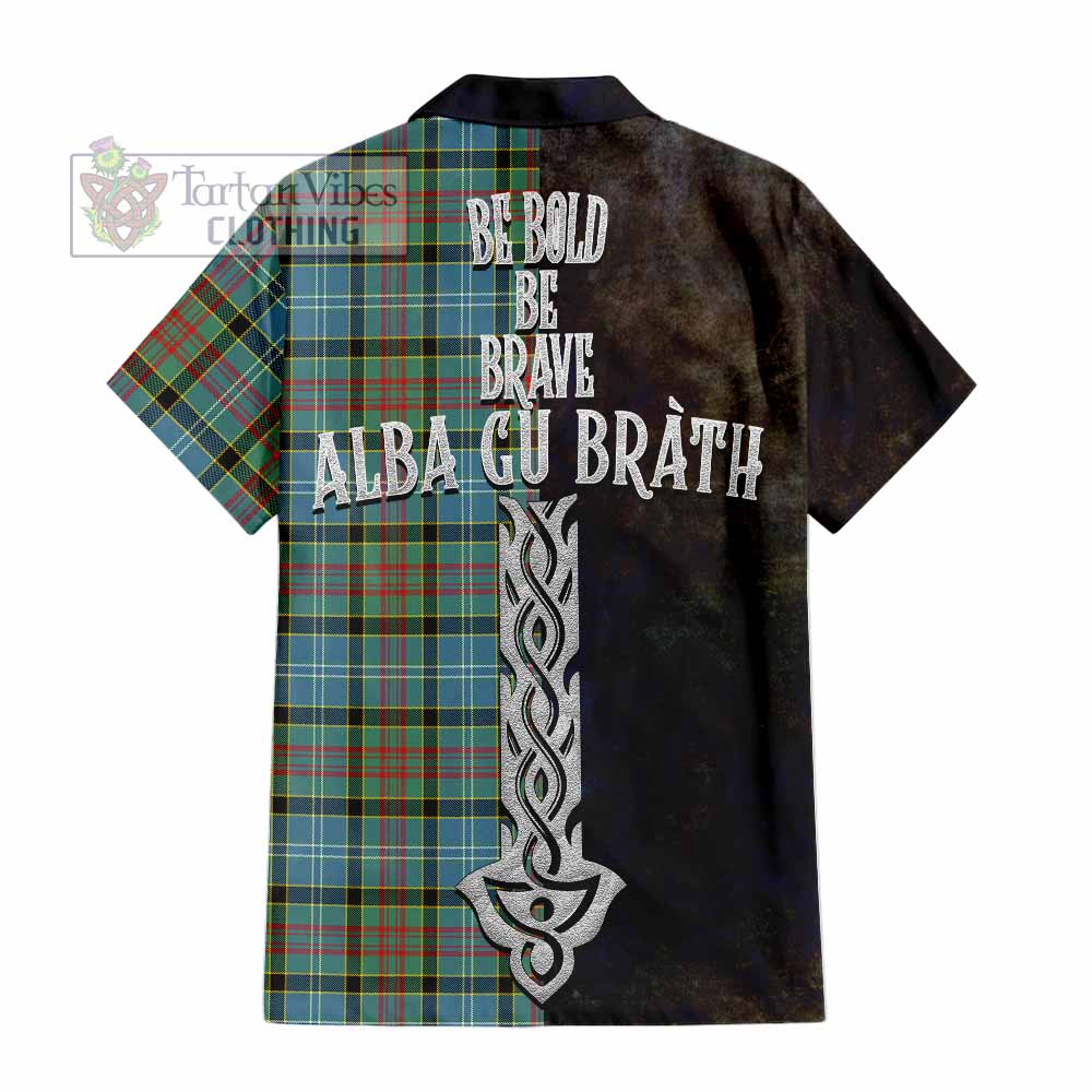 Tartan Vibes Clothing Cathcart Tartan Family Crest Short Sleeve Button Shirt Alba Gu Brath Be Brave Lion Ancient Style