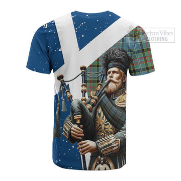 Tartan Vibes Clothing Cathcart Tartan Cotton T-shirt with Family Crest Scottish Bagpiper Vibes