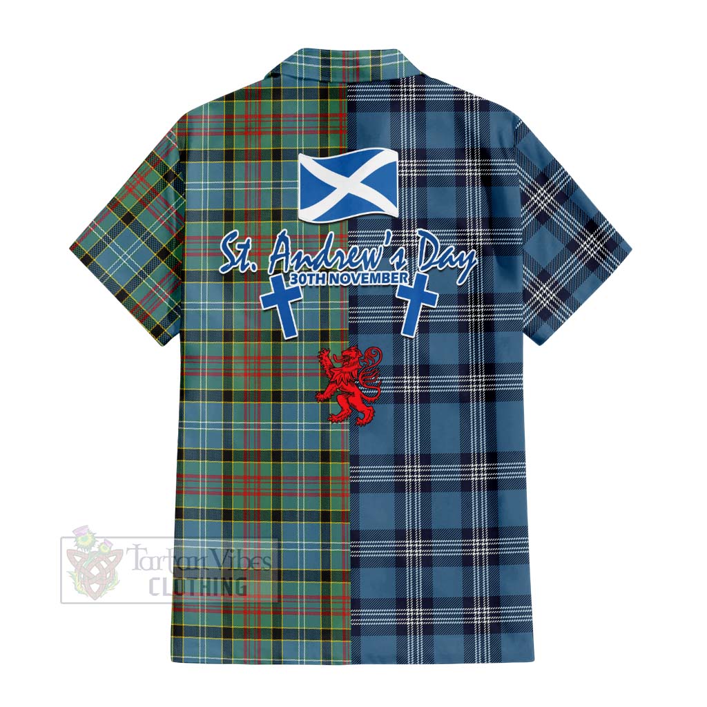 Tartan Vibes Clothing Cathcart Tartan Short Sleeve Button Shirt Happy St. Andrew's Day Half Tartan Style