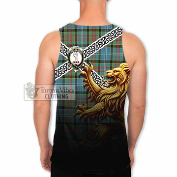 Cathcart Crest Tartan Men's Tank Top with Golden Lion Emblem Celtic Style