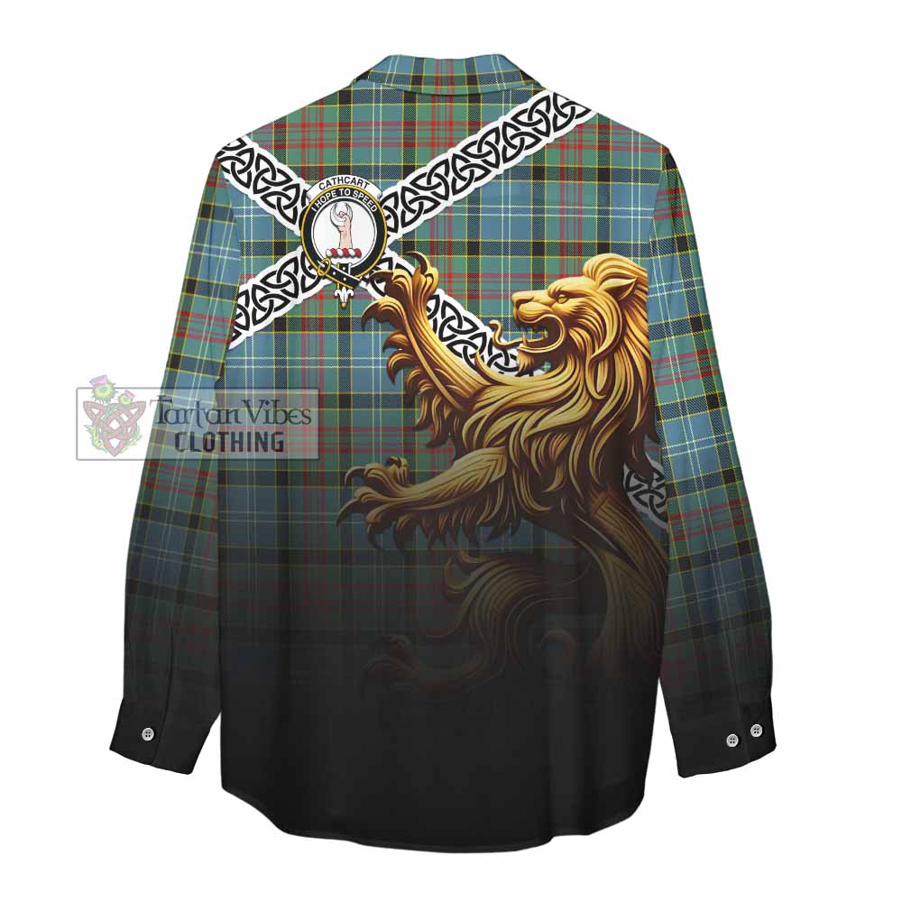 Tartan Vibes Clothing Cathcart Crest Tartan Women's Casual Shirt with Golden Lion Emblem Celtic Style
