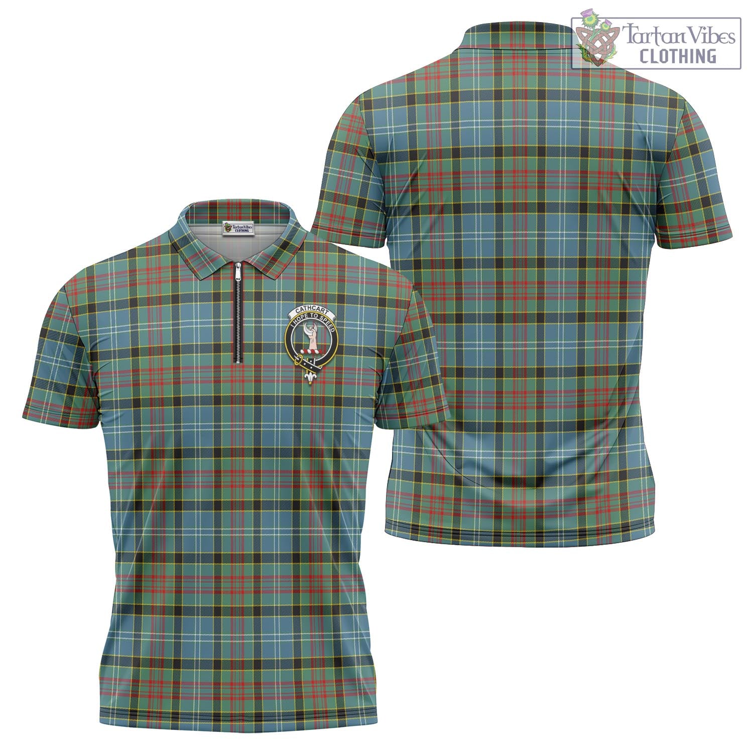 Tartan Vibes Clothing Cathcart Tartan Zipper Polo Shirt with Family Crest