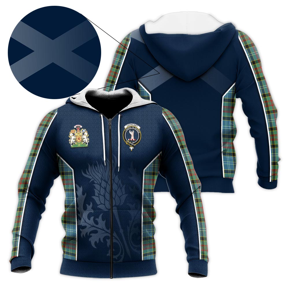 Tartan Vibes Clothing Cathcart Tartan Knitted Hoodie with Family Crest and Scottish Thistle Vibes Sport Style