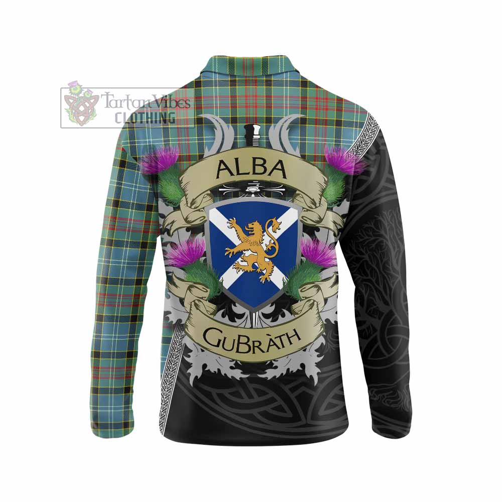 Tartan Vibes Clothing Cathcart Tartan Family Crest Long Sleeve Polo Shirt Lion Rampant Royal Thistle Shield Celtic Inspired