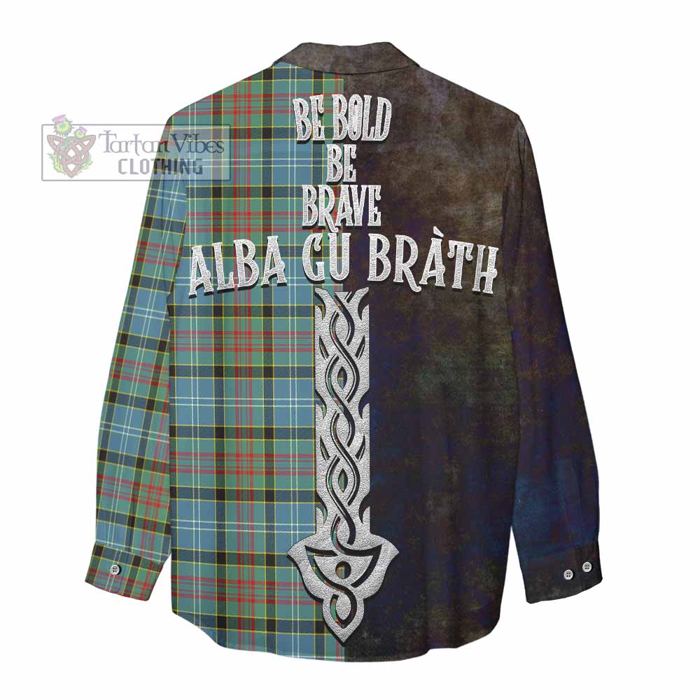 Tartan Vibes Clothing Cathcart Tartan Family Crest Women's Casual Shirt Alba Gu Brath Be Brave Lion Ancient Style