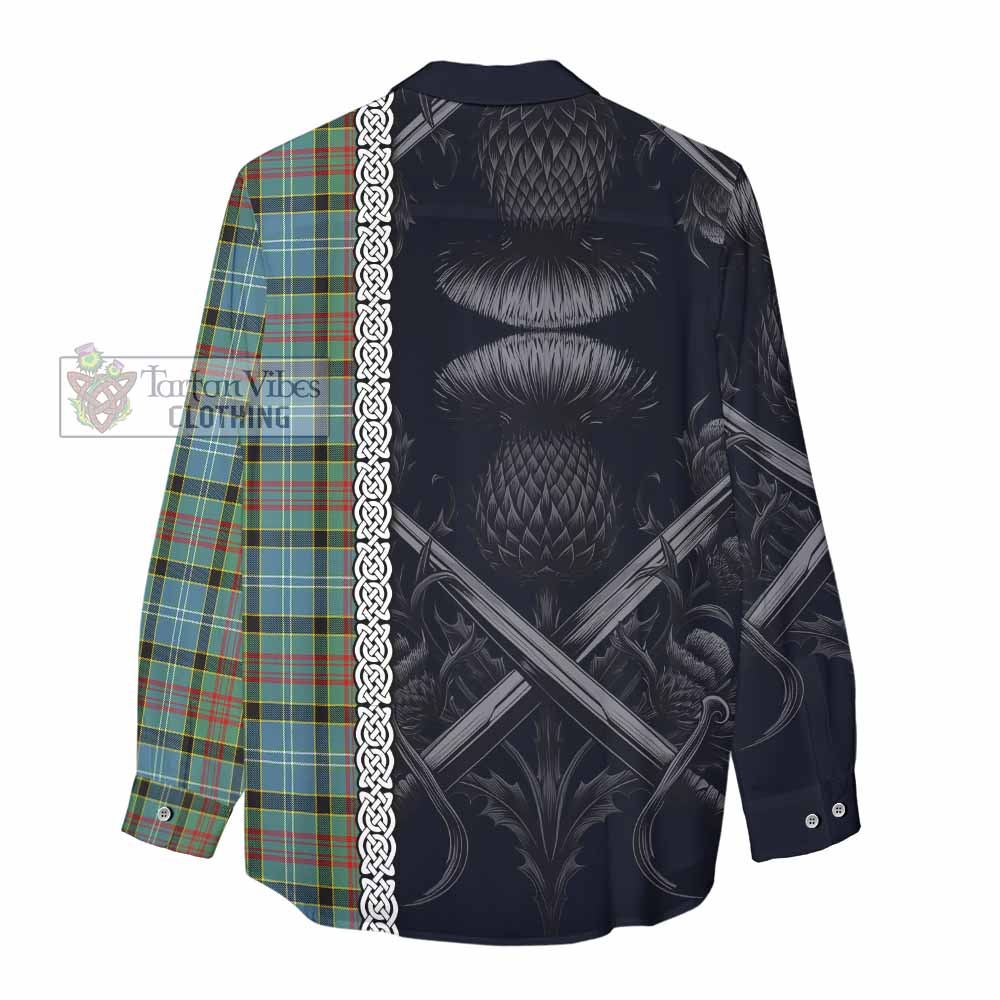 Tartan Vibes Clothing Cathcart Tartan Women's Casual Shirt with Family Crest Cross Sword Thistle Celtic Vibes