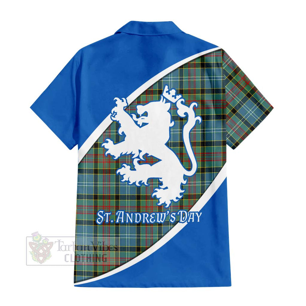 Tartan Vibes Clothing Cathcart Family Crest Tartan Short Sleeve Button Shirt Celebrate Saint Andrew's Day in Style