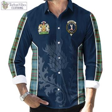 Cathcart Tartan Long Sleeve Button Up Shirt with Family Crest and Scottish Thistle Vibes Sport Style