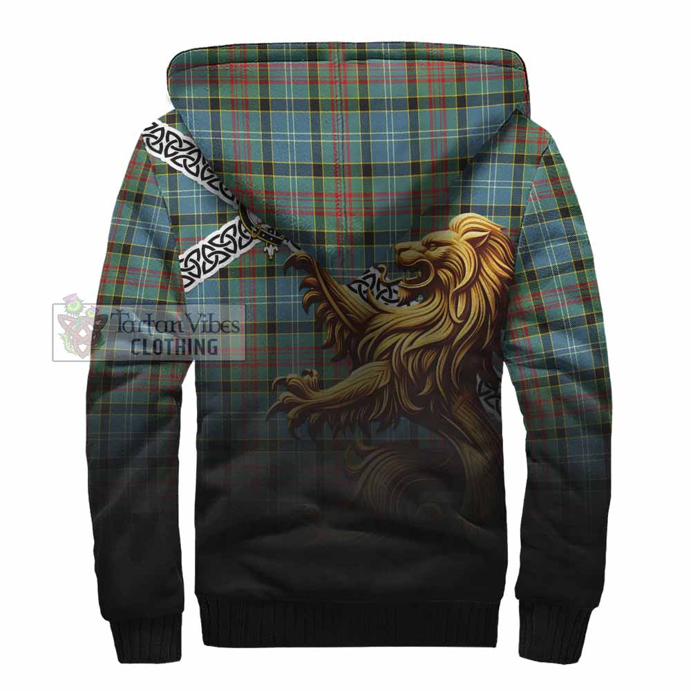 Tartan Vibes Clothing Cathcart Crest Tartan Sherpa Hoodie with Golden Lion Emblem Celtic Style