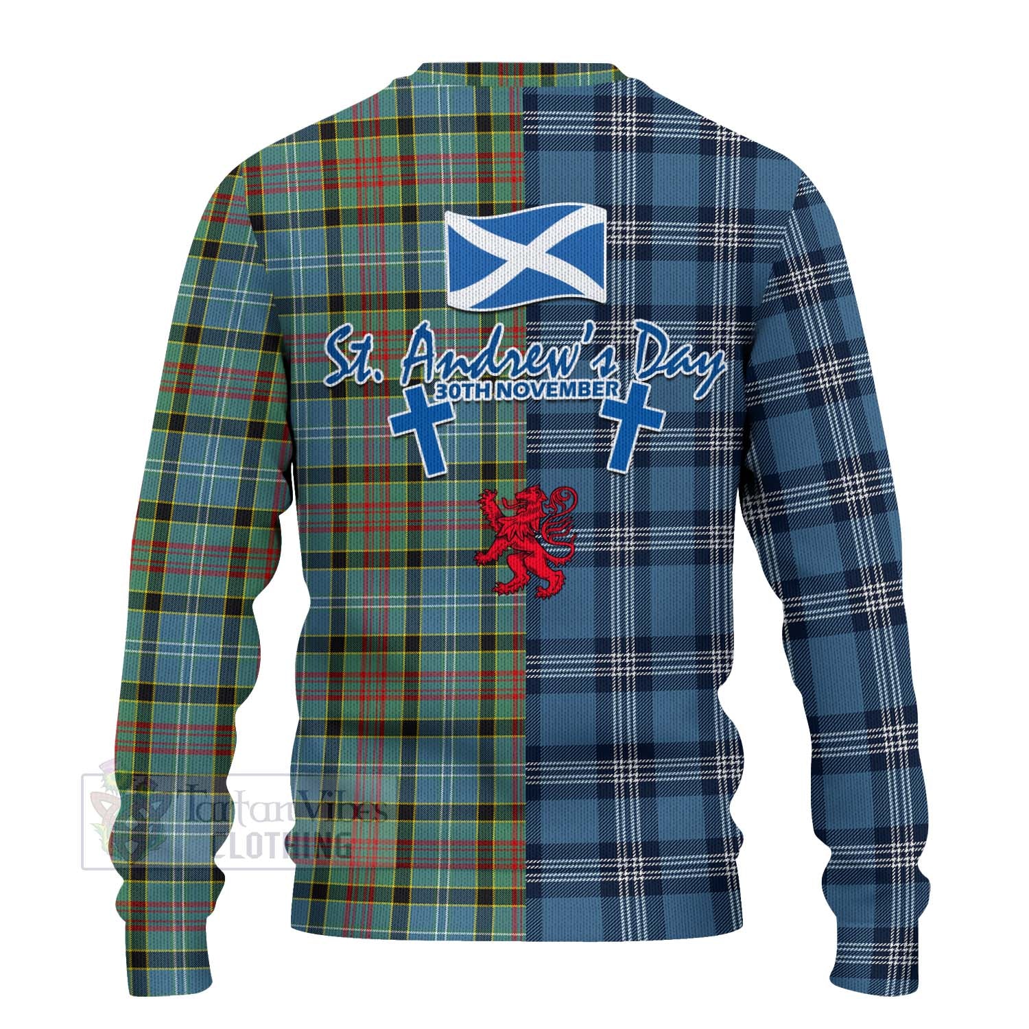 Tartan Vibes Clothing Cathcart Tartan Knitted Sweater Happy St. Andrew's Day Half Tartan Style