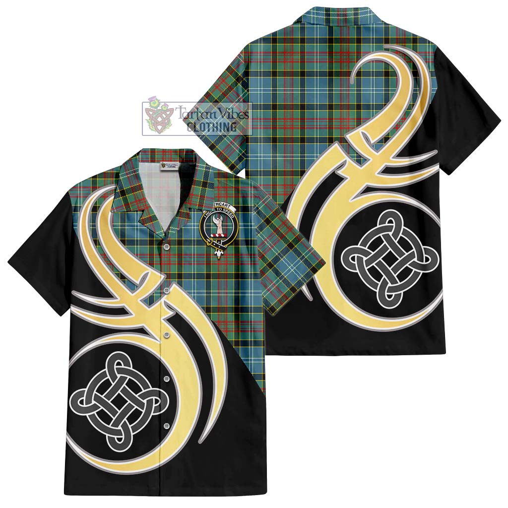 Cathcart Tartan Short Sleeve Button Shirt with Family Crest and Celtic Symbol Style - Tartan Vibes Clothing
