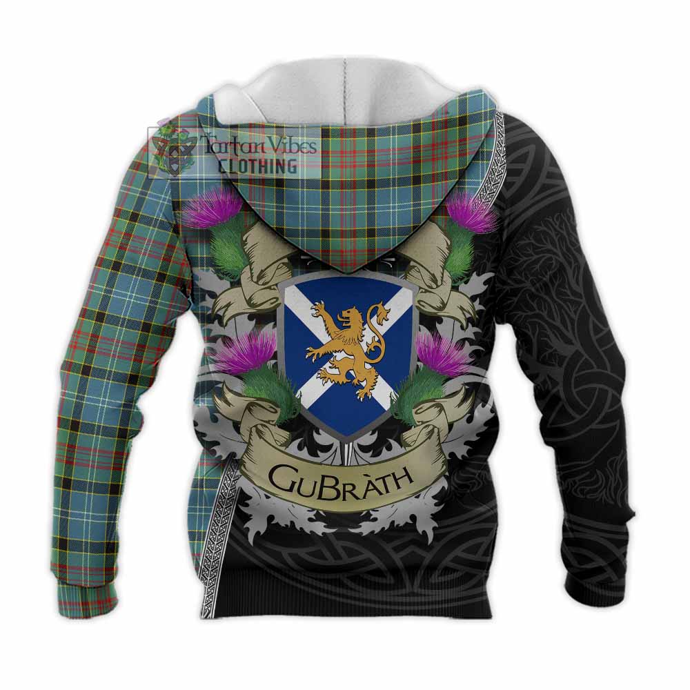 Tartan Vibes Clothing Cathcart Tartan Family Crest Knitted Hoodie Lion Rampant Royal Thistle Shield Celtic Inspired
