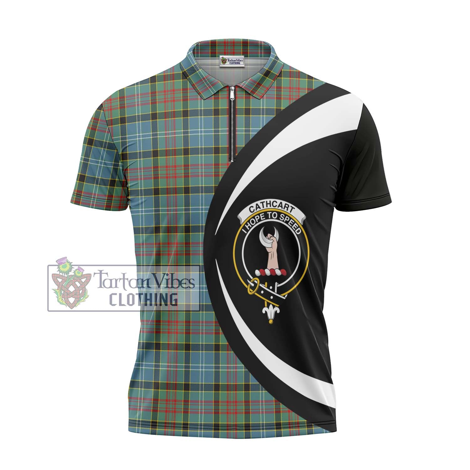 Tartan Vibes Clothing Cathcart Tartan Zipper Polo Shirt with Family Crest Circle Style
