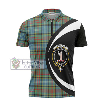 Tartan Vibes Clothing Cathcart Tartan Zipper Polo Shirt with Family Crest Circle Style