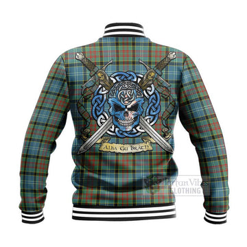 Tartan Vibes Clothing Cathcart Tartan Baseball Jacket with Family Crest Celtic Skull Style