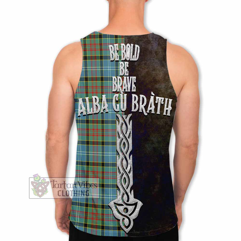 Tartan Vibes Clothing Cathcart Tartan Family Crest Men's Tank Top Alba Gu Brath Be Brave Lion Ancient Style