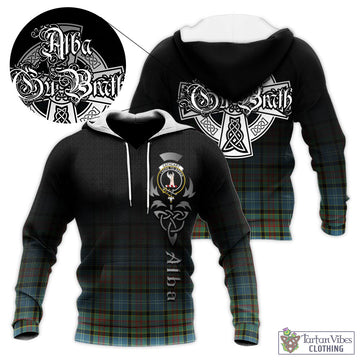 Cathcart Tartan Knitted Hoodie Featuring Alba Gu Brath Family Crest Celtic Inspired