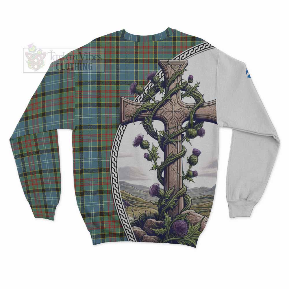 Tartan Vibes Clothing Cathcart Tartan Sweatshirt with Family Crest and St. Andrew's Cross Accented by Thistle Vines