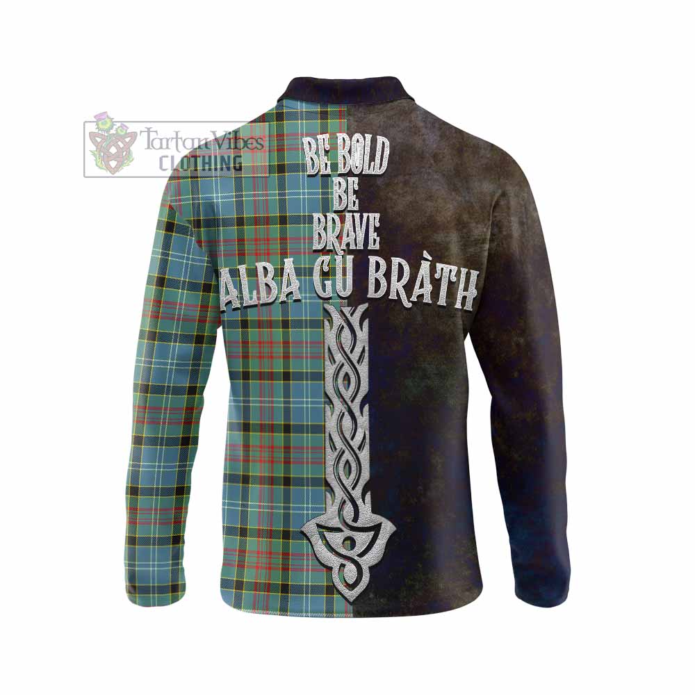 Tartan Vibes Clothing Cathcart Tartan Family Crest Long Sleeve Polo Shirt Alba Gu Brath Be Brave Lion Ancient Style